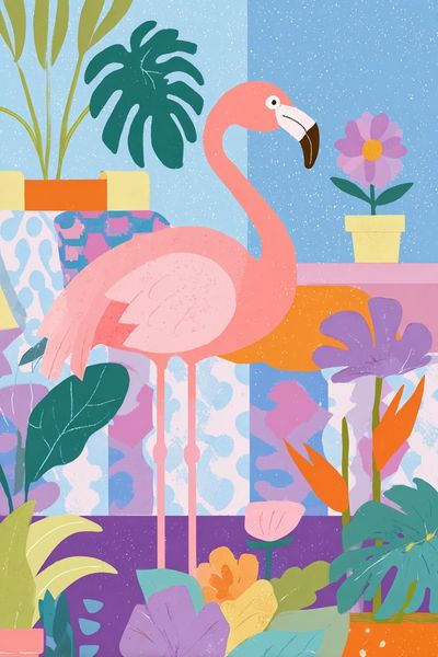 Pink Flamingo Tropical Illustration Poster. poster