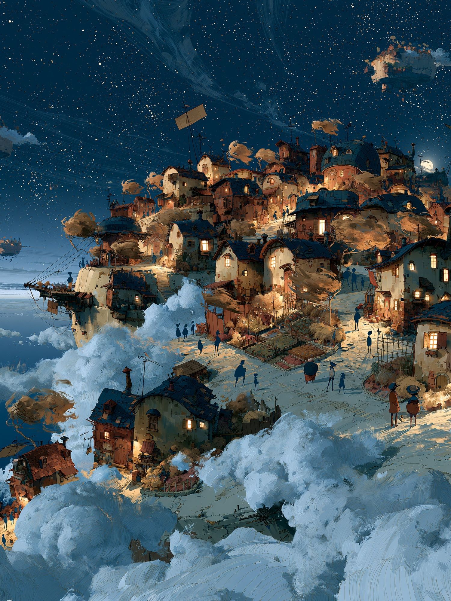 Floating Village Nightscape Print. poster detail