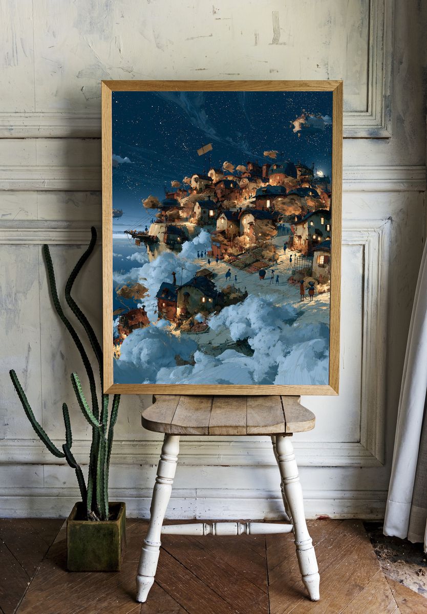 Floating Village Nightscape Print. — room view 1