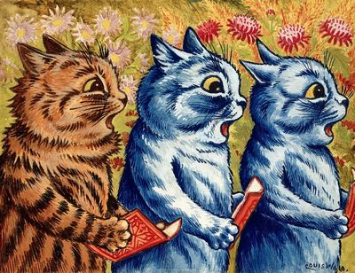 Three cats singing. Gouache Louis. poster print