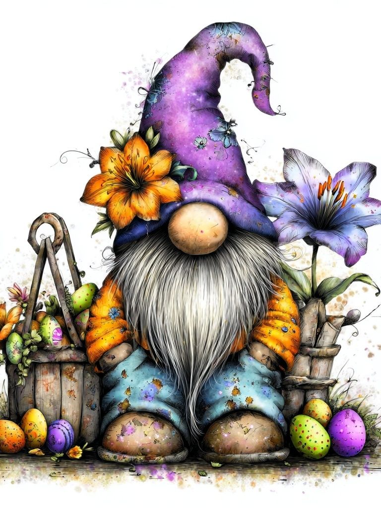 Easter Gnome Floral Illustration Poster. poster — illustration art