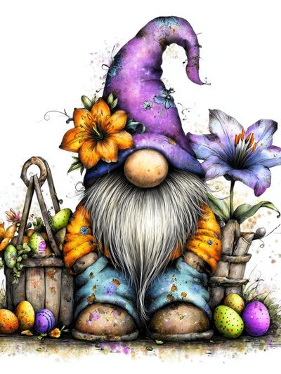Easter Gnome Floral Illustration Poster. poster print