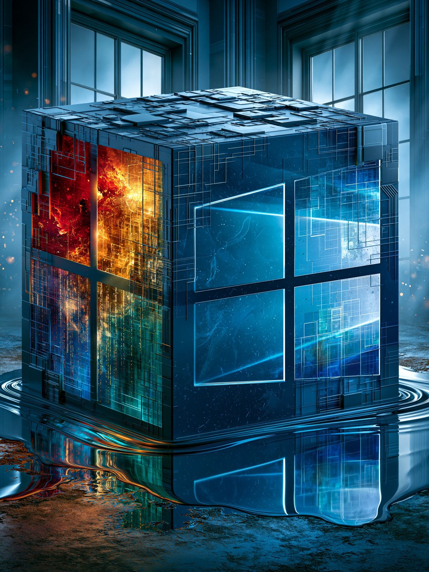 Futuristic Neon Cube Illustration Poster. poster detail