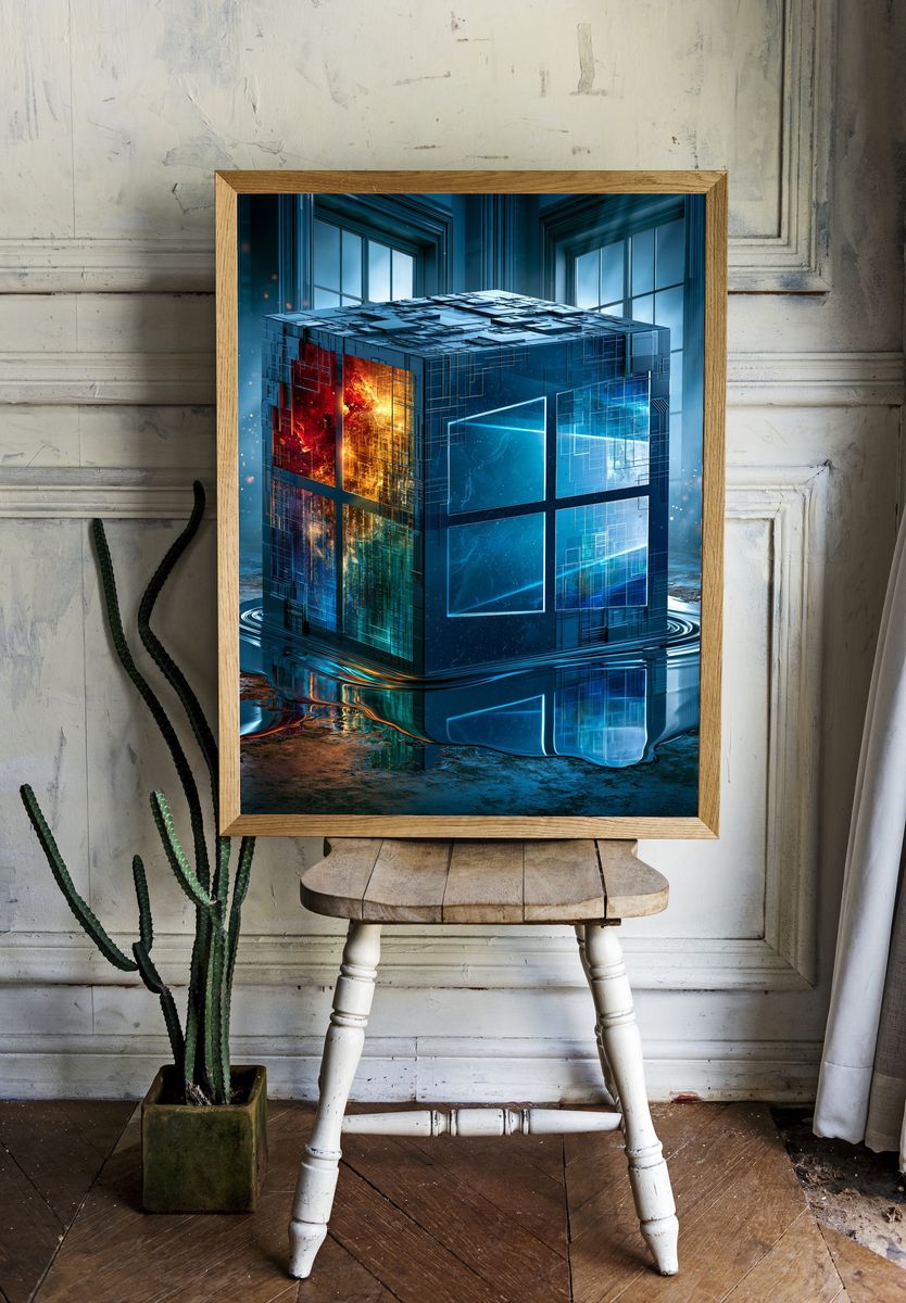 Futuristic Neon Cube Illustration Poster. room preview