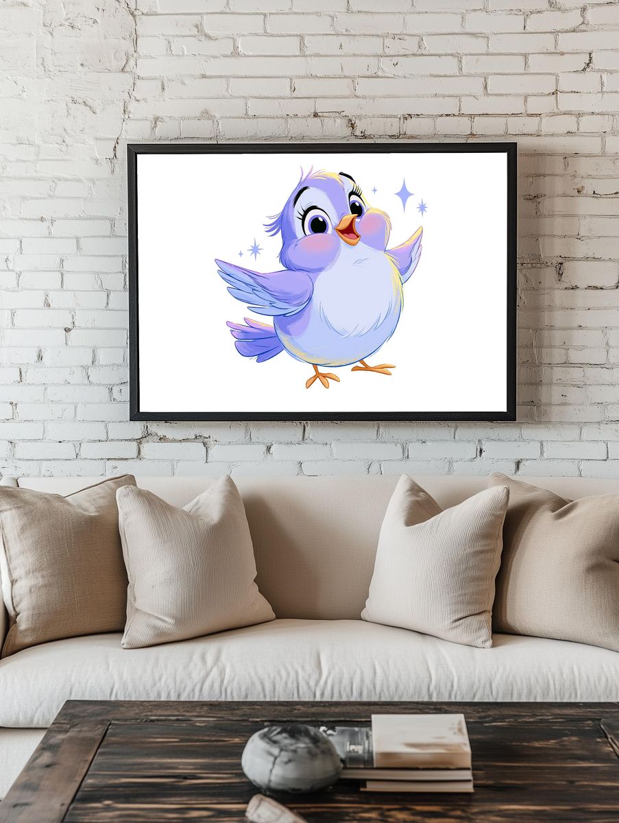 Cute Blue Bird Cartoon Print. room preview