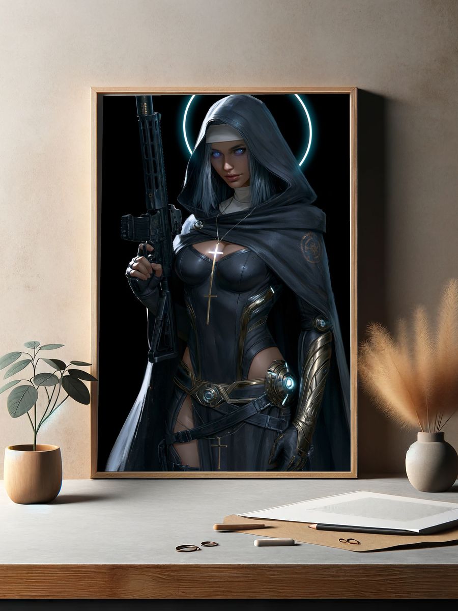 Cyber Nun Warrior Illustration Poster. — room view 2