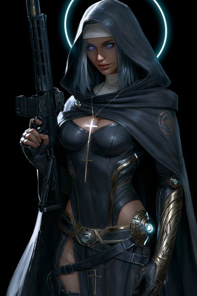 Cyber Nun Warrior Illustration Poster.