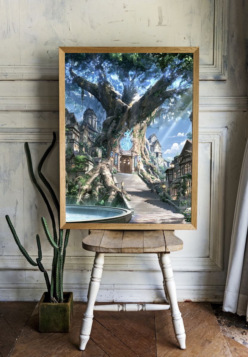 Enchanted Tree Village Fantasy Print. — room view 1