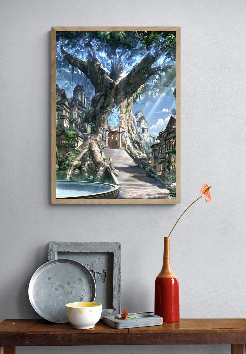 Enchanted Tree Village Fantasy Print. — room view 3