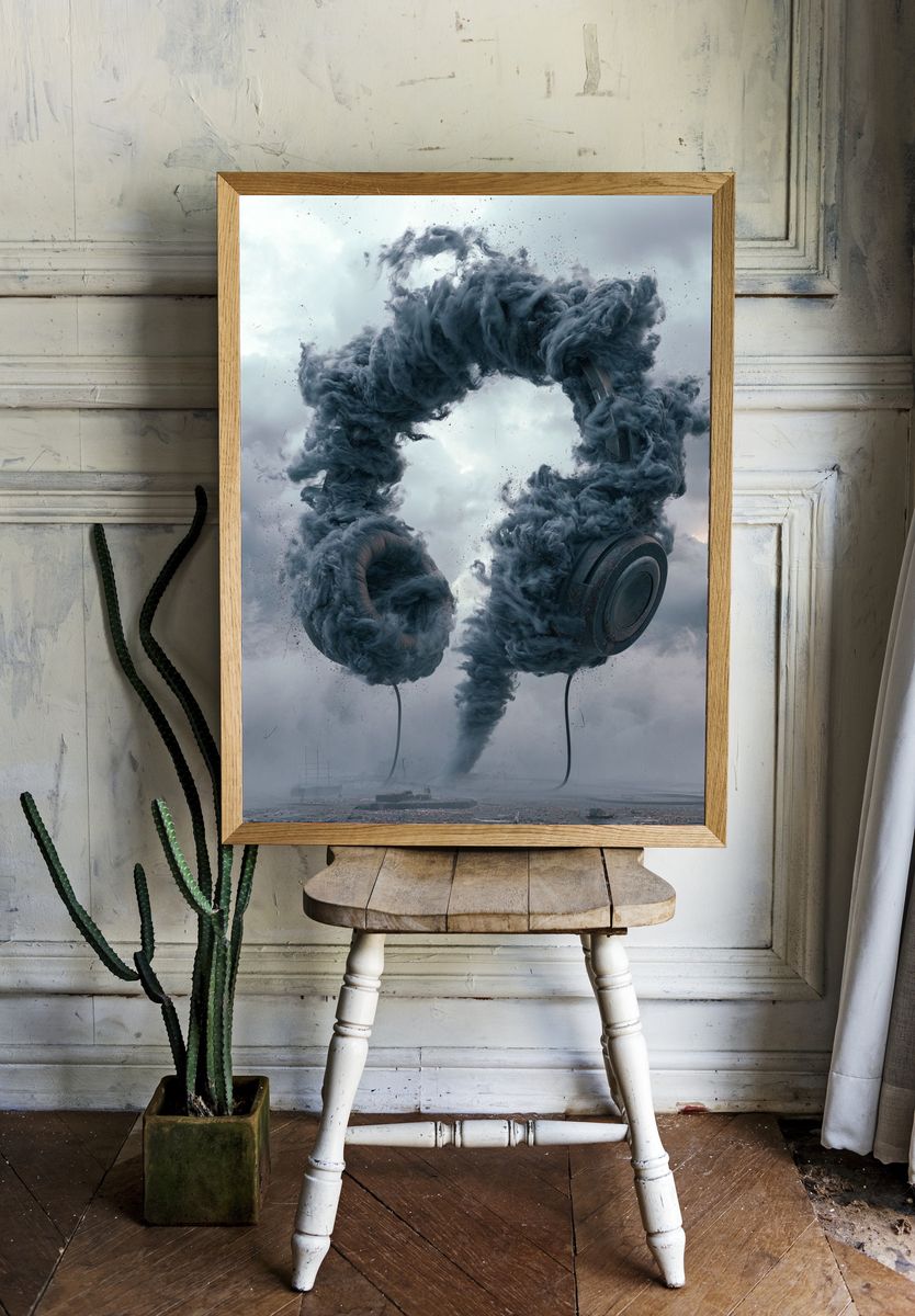 Smoke Headphones Surrealism Print. room preview