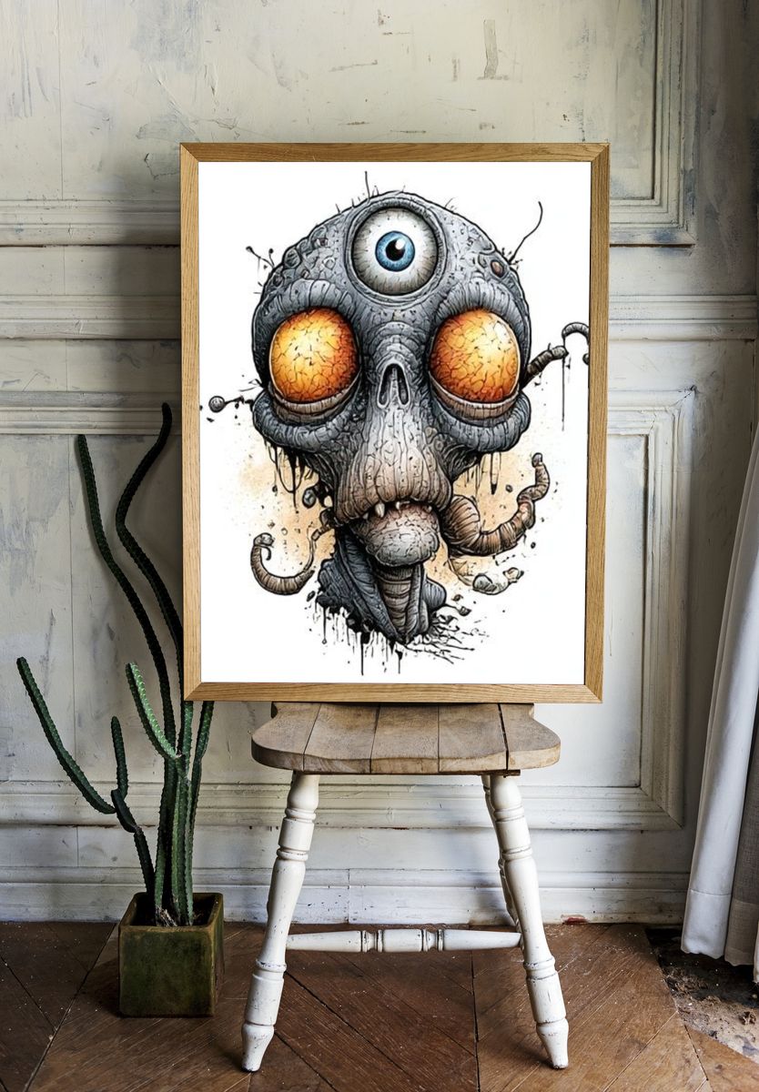 Surreal Alien Skull Illustration Poster. room preview
