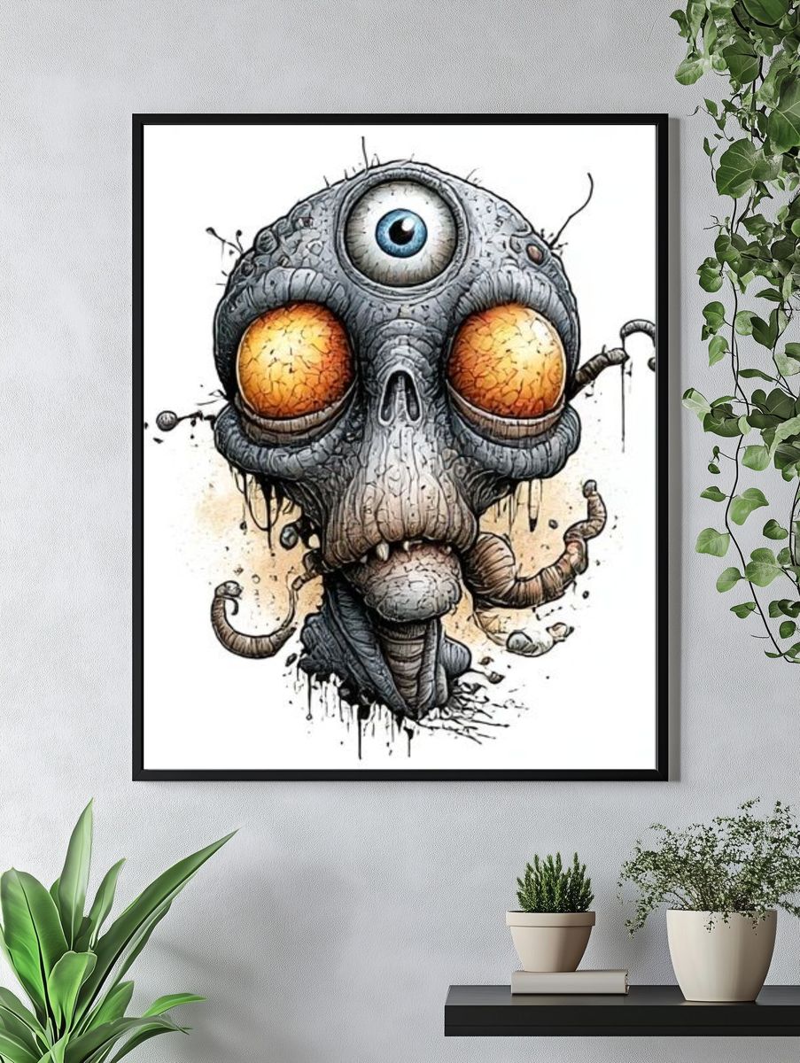 Surreal Alien Skull Illustration Poster. — room view 4