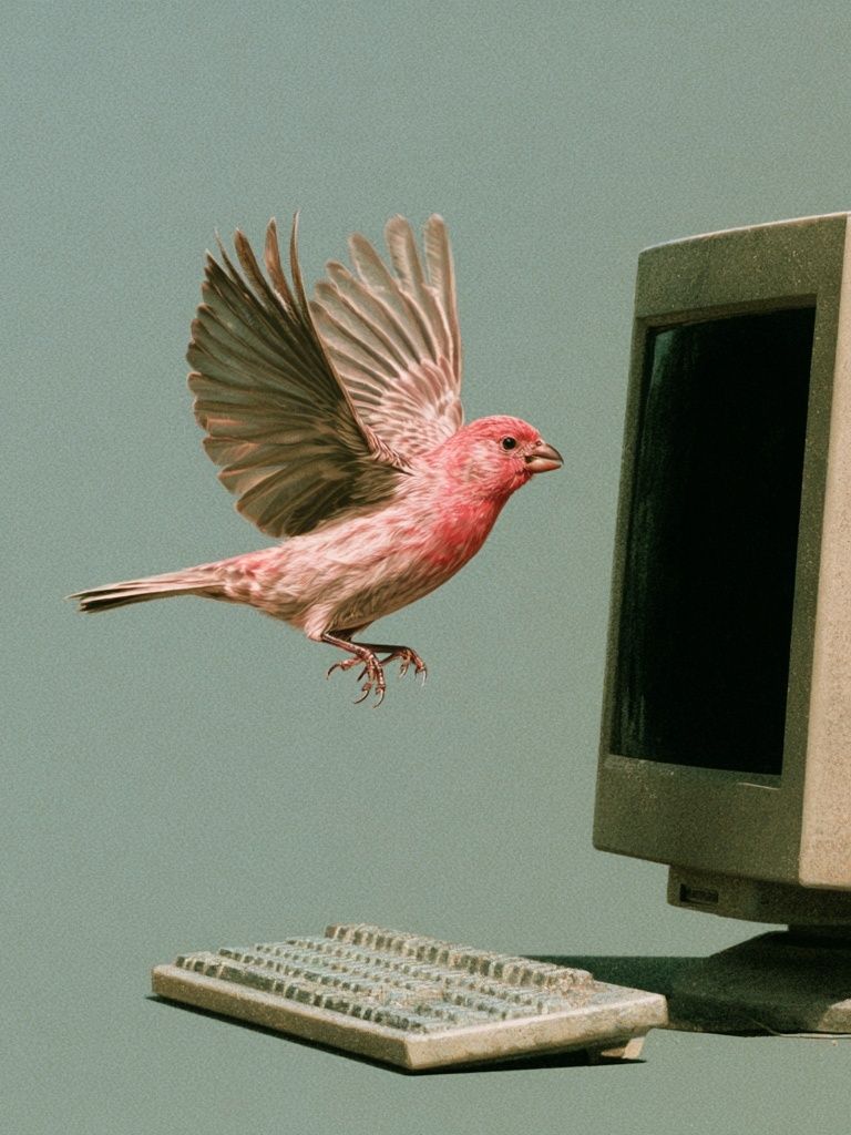 Pink Bird Computer Surrealism Print. poster detail