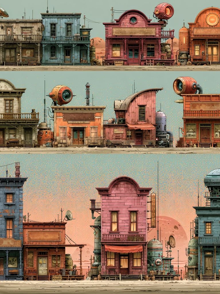 Retro Sci-Fi Western Town Print. poster detail