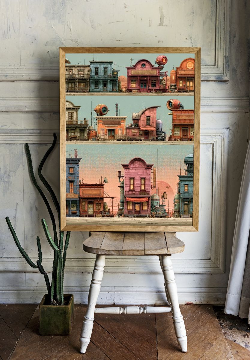Retro Sci-Fi Western Town Print. room preview