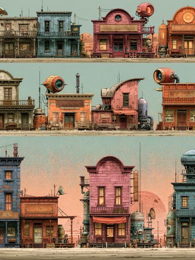 Retro Sci-Fi Western Town Print. poster