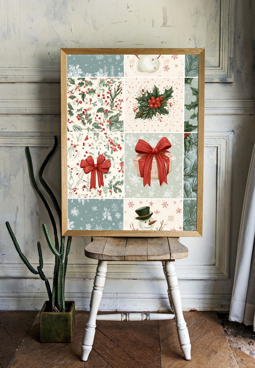 Christmas Botanical Gift Wrap Poster. — room view 1
