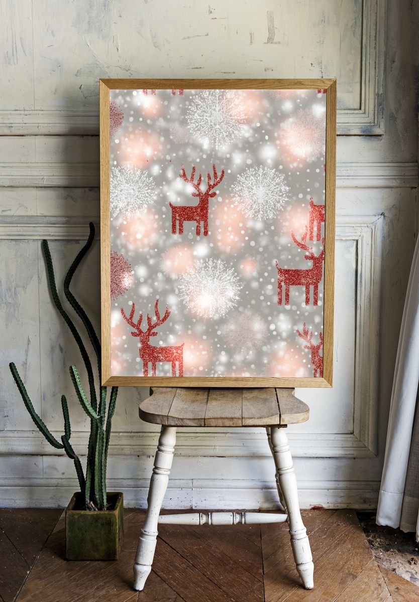 Festive Reindeer Snowfall Print. room preview