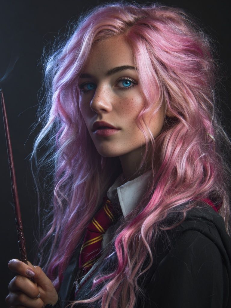 Pink-Haired Wizard Portrait Print. poster — illustration art