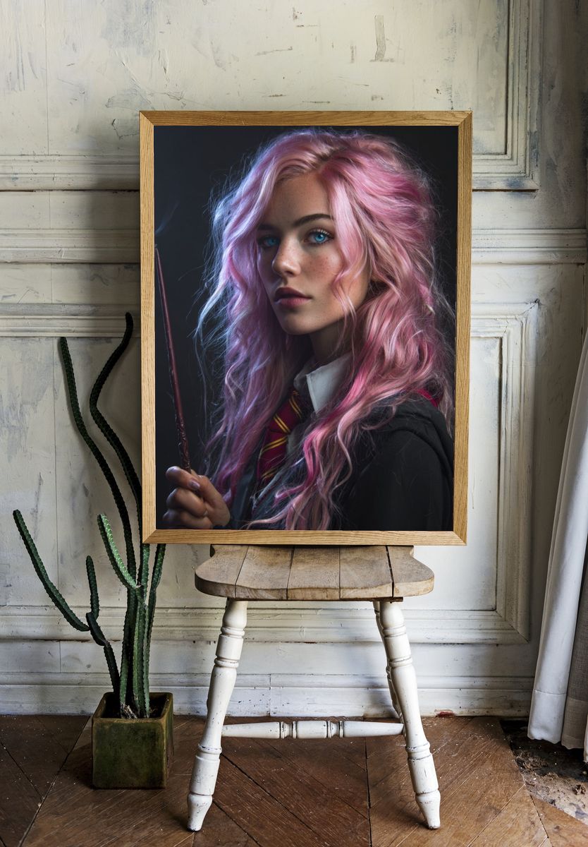 Pink-Haired Wizard Portrait Print. room preview