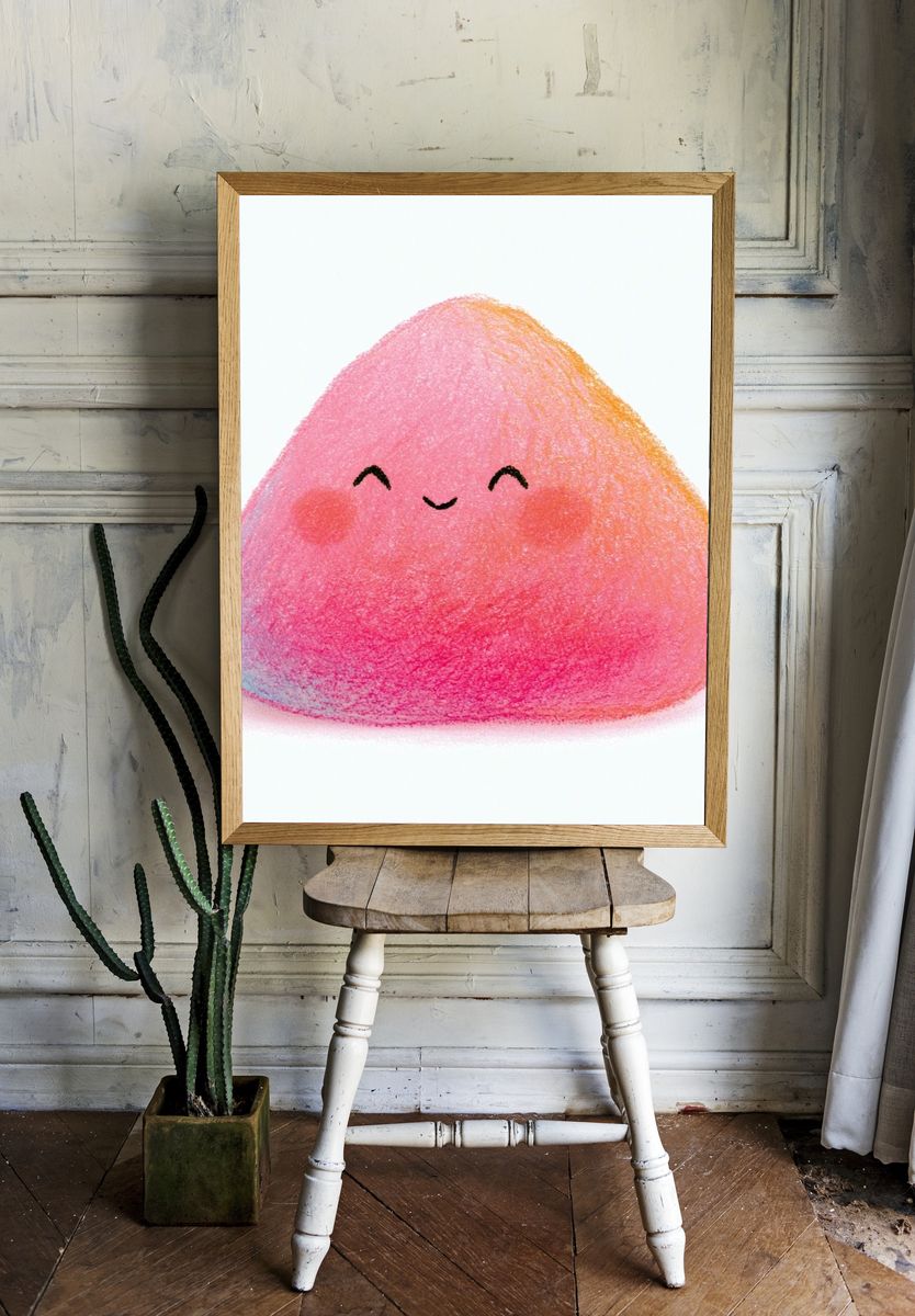 Smiling Peach Character Illustration Poster. — room view 1