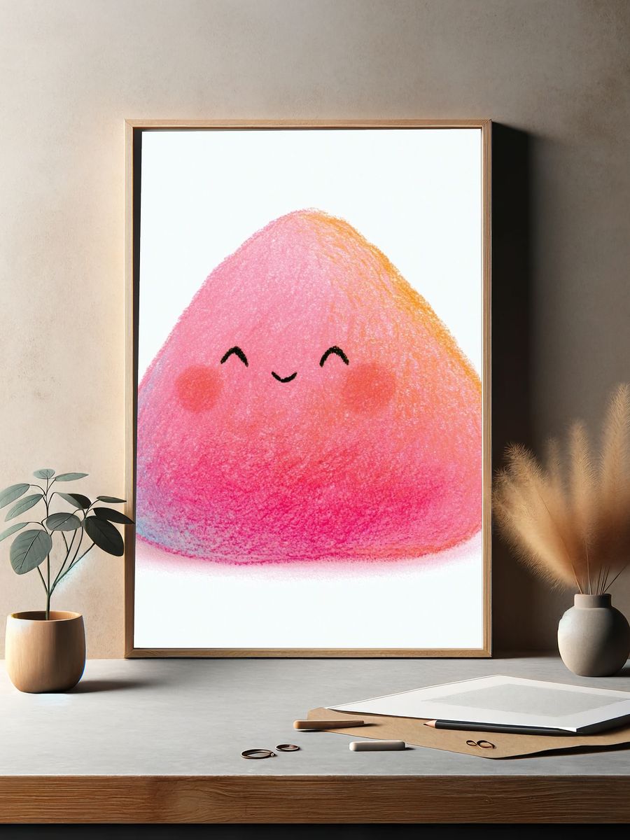 Smiling Peach Character Illustration Poster. — room view 2