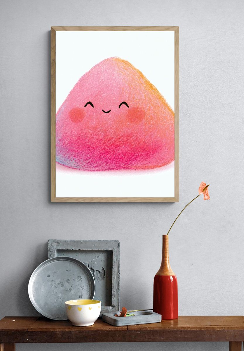 Smiling Peach Character Illustration Poster. — room view 3