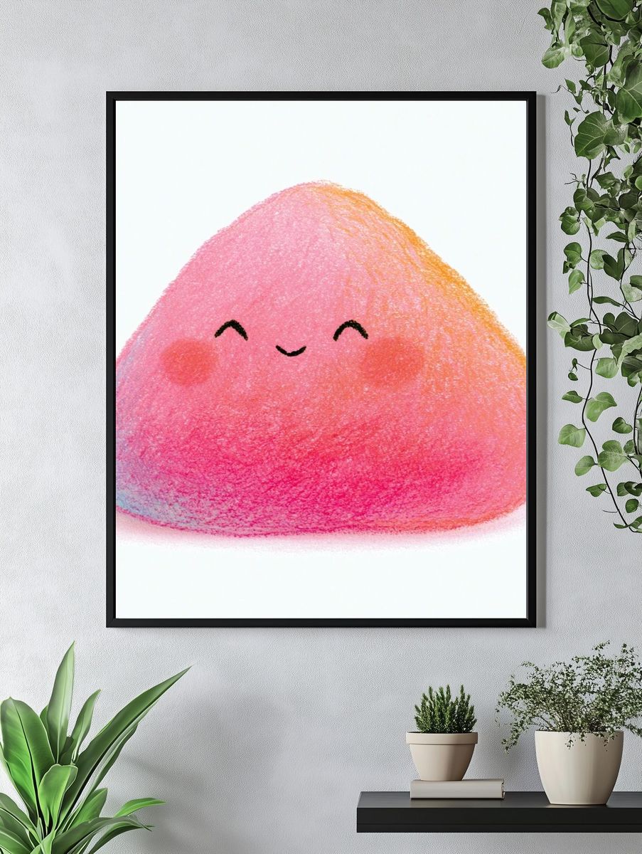 Smiling Peach Character Illustration Poster. — room view 4