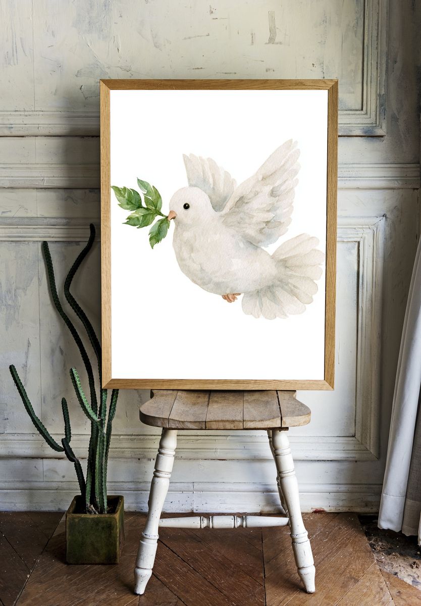 White Dove Watercolor Print. — room view 1