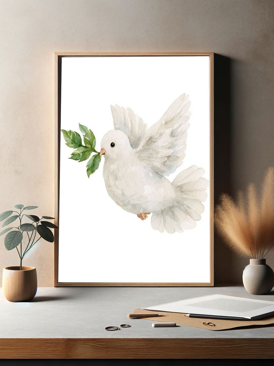 White Dove Watercolor Print. — room view 2