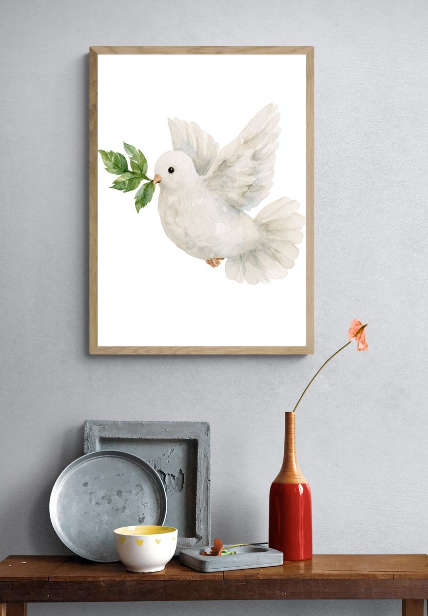 White Dove Watercolor Print. — room view 3