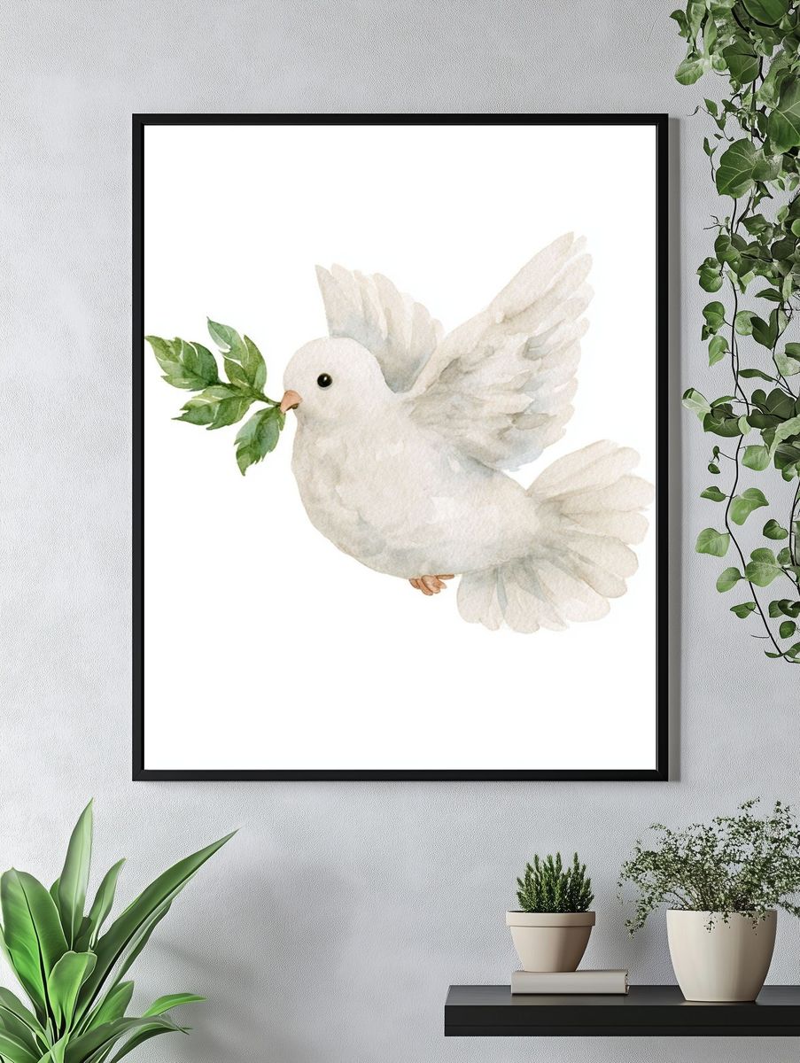 White Dove Watercolor Print. — room view 4
