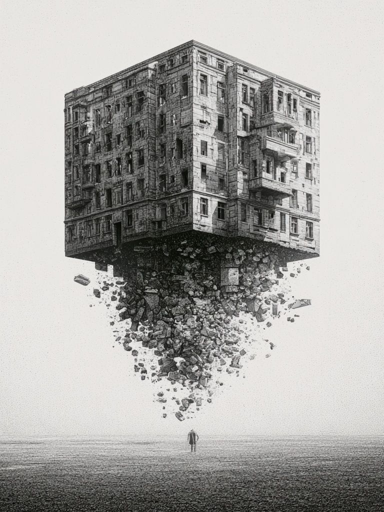 Floating Building Surrealism Print. poster detail