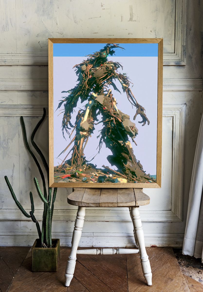 Recycled Giant Figure Illustration Print. — room view 1