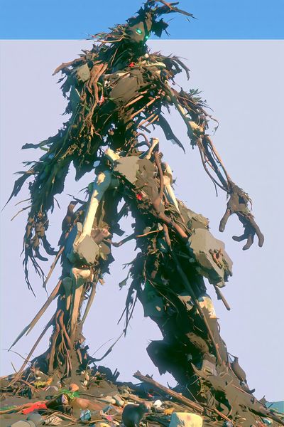 Recycled Giant Figure Illustration Print.