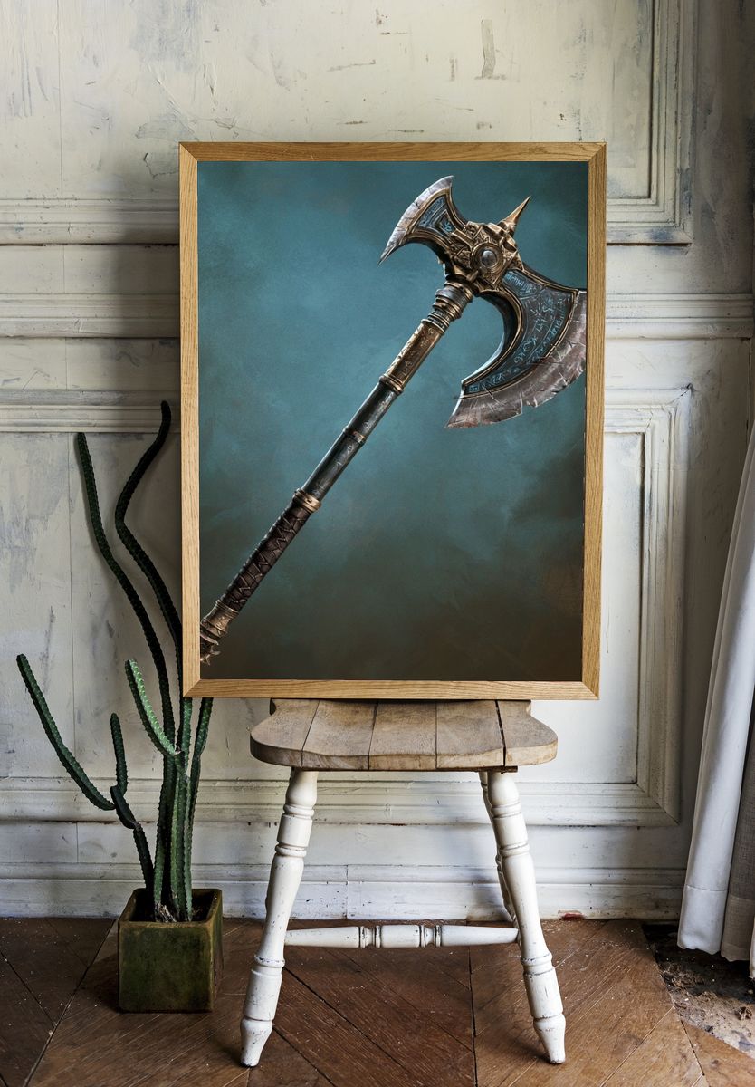 Runed Battle Axe Illustration Poster. — room view 1
