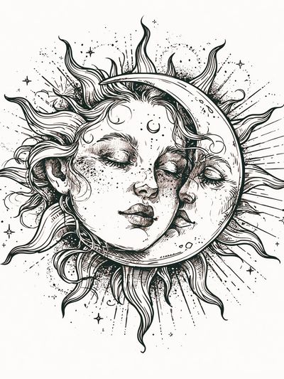 Celestial Sun and Moon Illustration Poster. poster