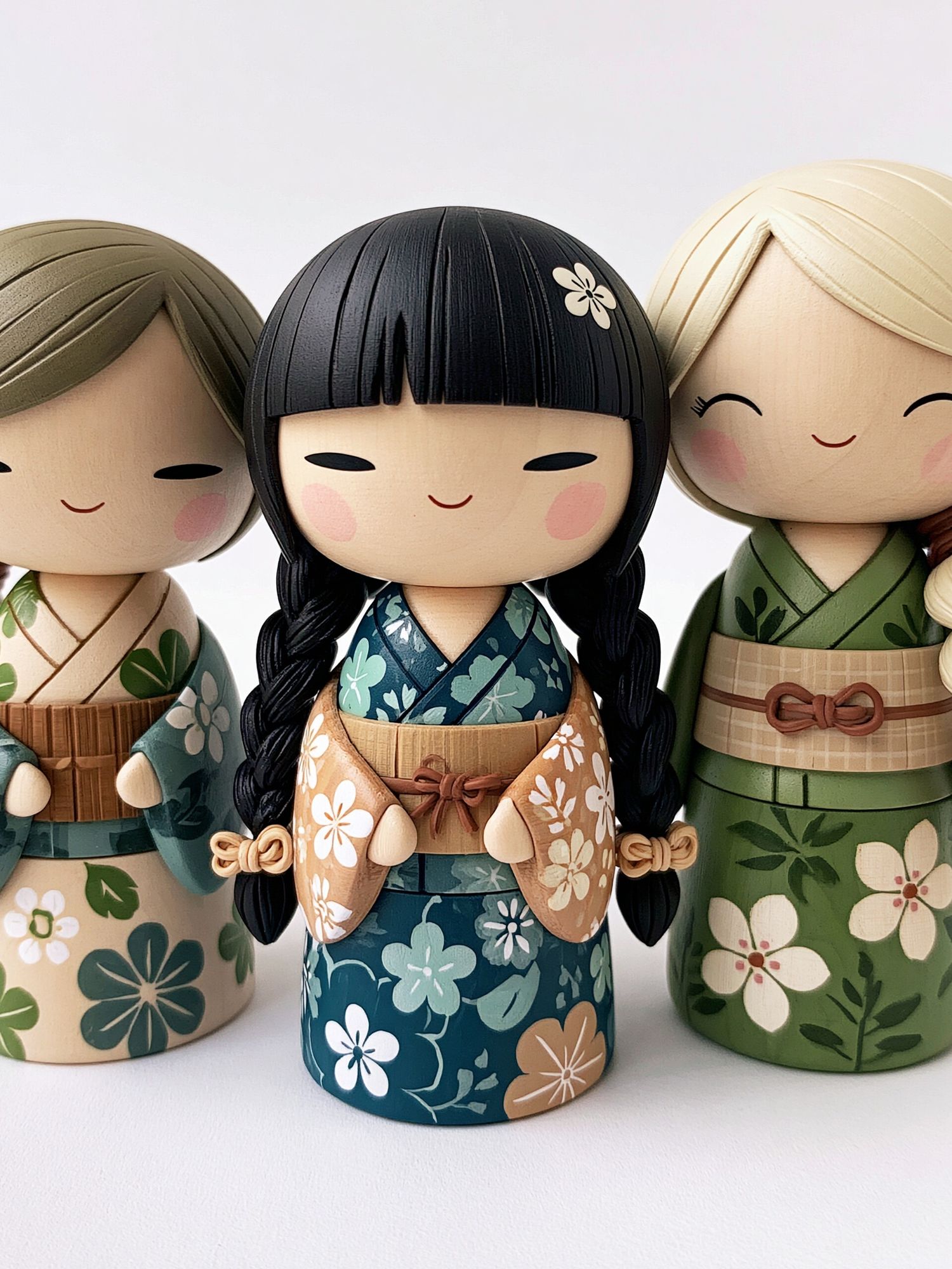 Kokeshi Dolls Floral Illustration Poster. poster — illustration art