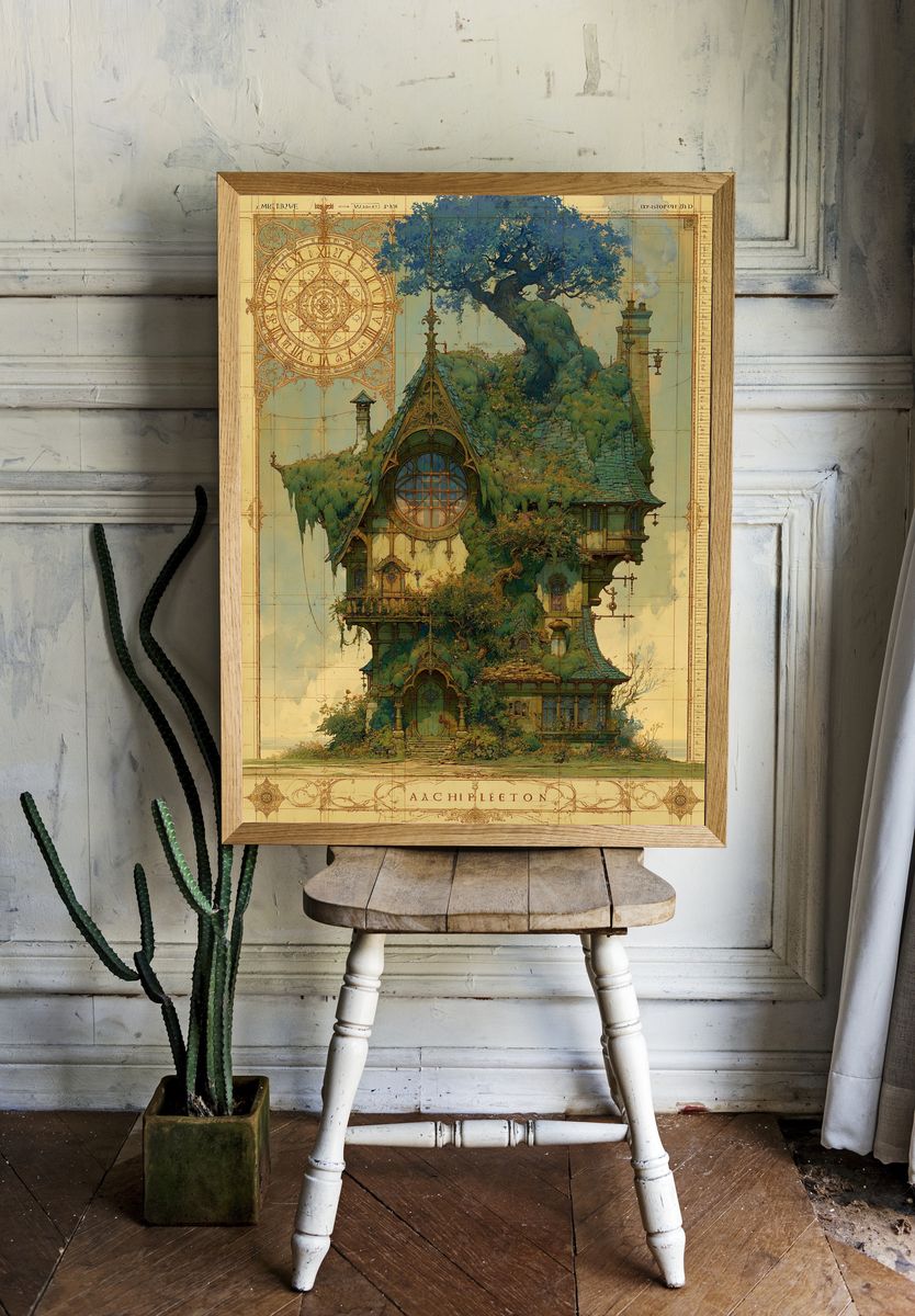 Enchanted Treehouse Architecture Print. — room view 1