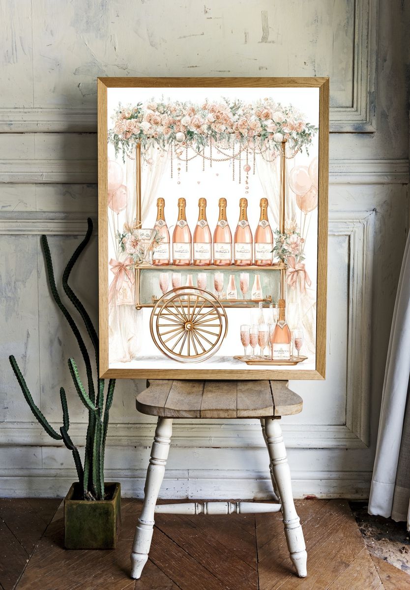 Champagne Cart Floral Illustration Poster room preview