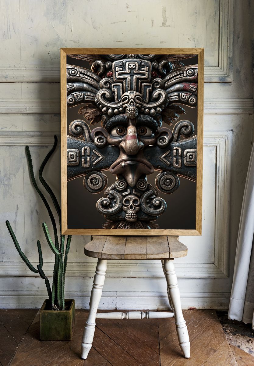 Mayan Skull Totem Illustration Poster. — room view 1