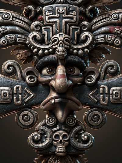 Mayan Skull Totem Illustration Poster. poster print