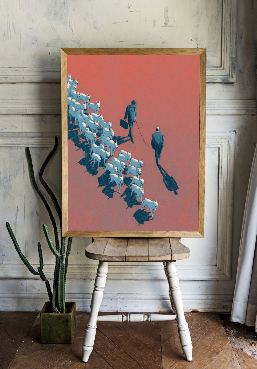Dog Walk Illustration Poster. room preview