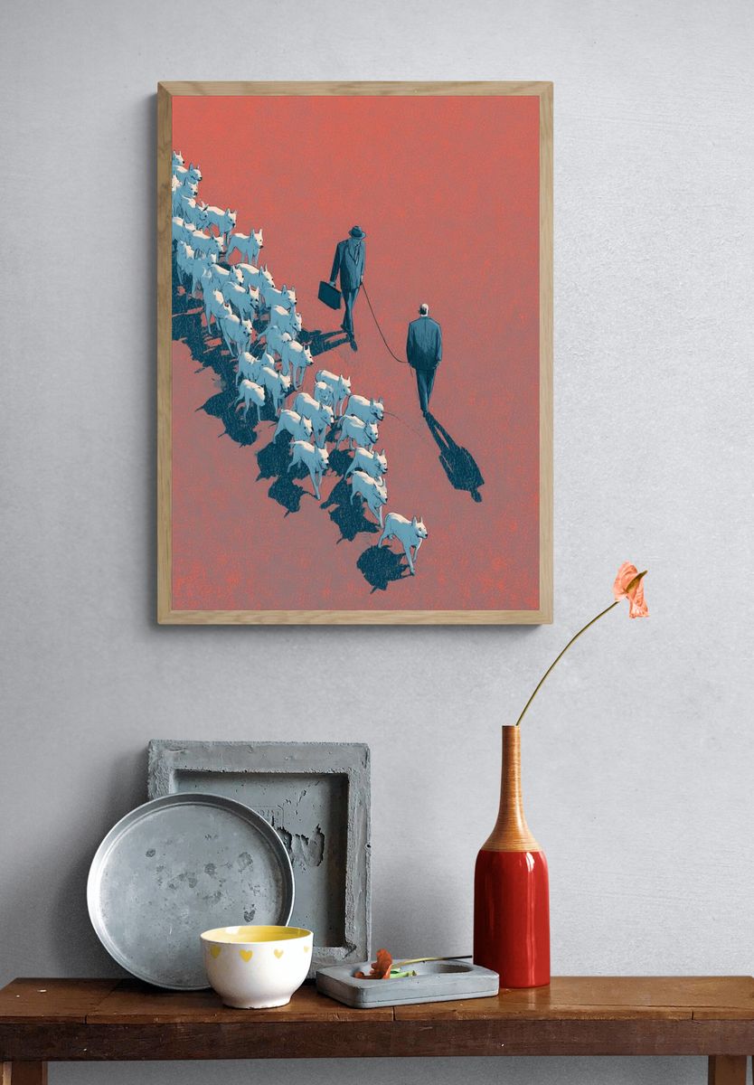 Dog Walk Illustration Poster. — room view 3