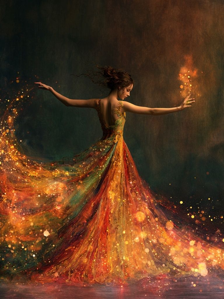 Dancing Ember Woman Illustration Poster. poster detail