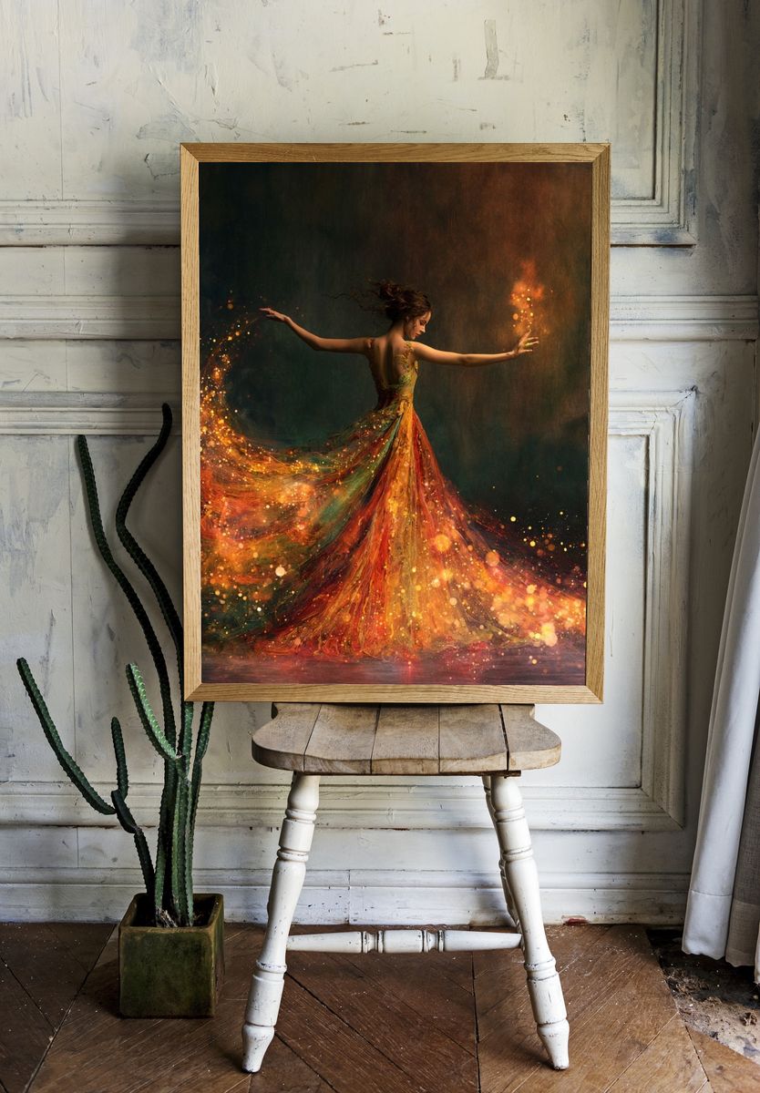 Dancing Ember Woman Illustration Poster. — room view 1