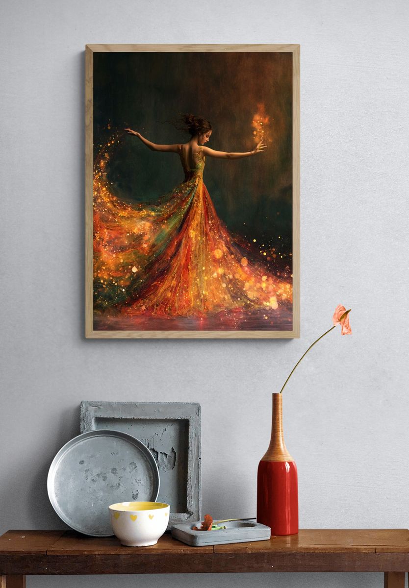 Dancing Ember Woman Illustration Poster. — room view 3