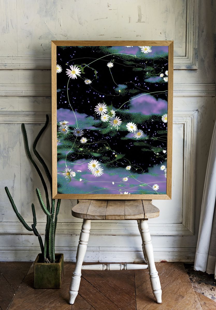 Cosmic Daisy Garden Illustration Poster. room preview