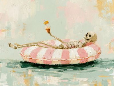 Skeleton Pool Float Illustration Poster.