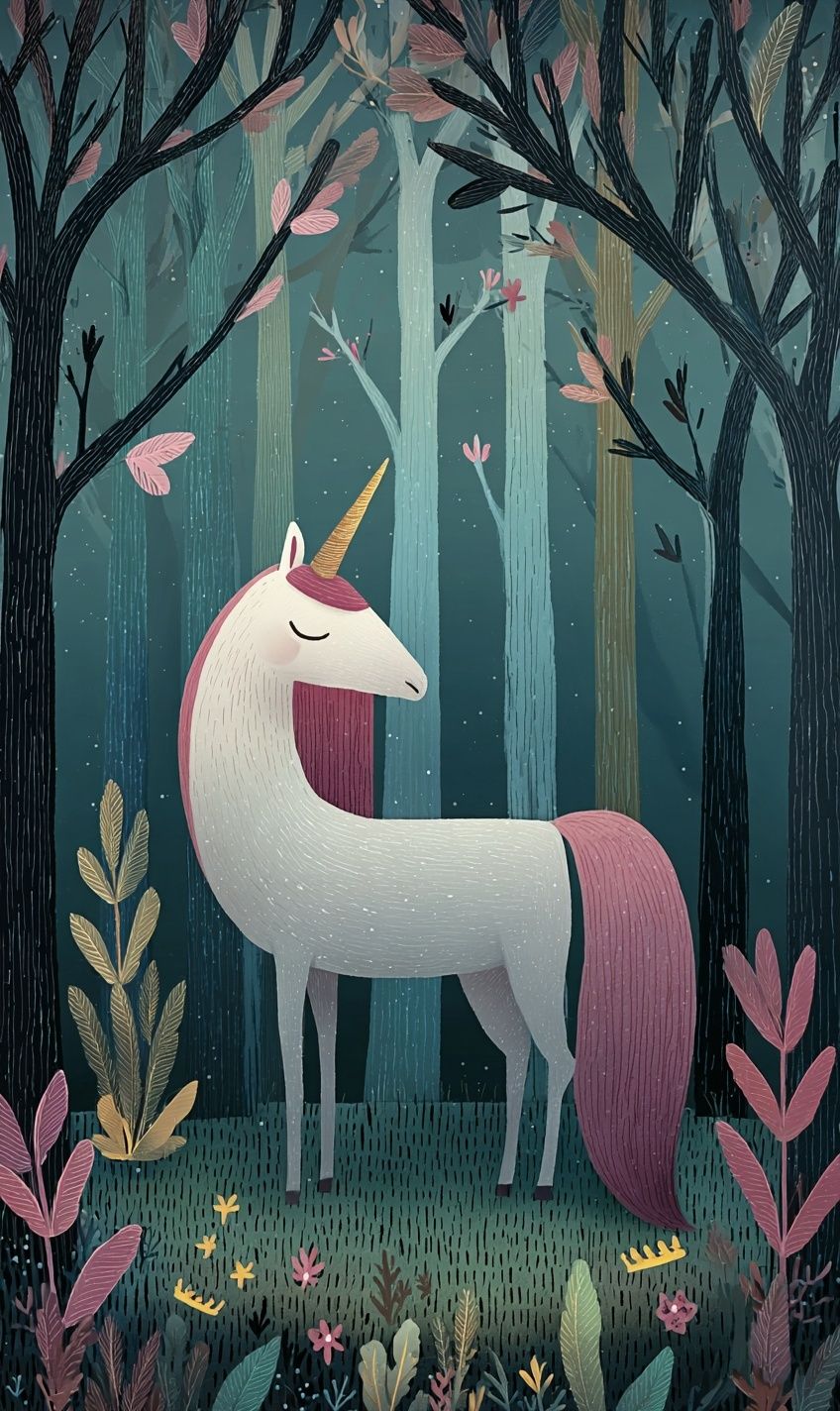 Sleeping Unicorn Forest Illustration Poster. poster — illustration art